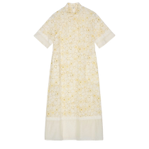 (New Chinese style) puretea tea salt shrink printed dress womens 2024 summer new cheongsam collar diagonal placket