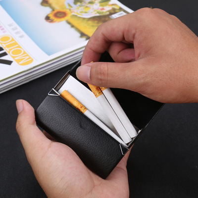 Ultra-thin stainless steel men's smoking control cigarette case 7 pcs 10 sticks personalized cigarette case portable cigarette clip leather cigarette case