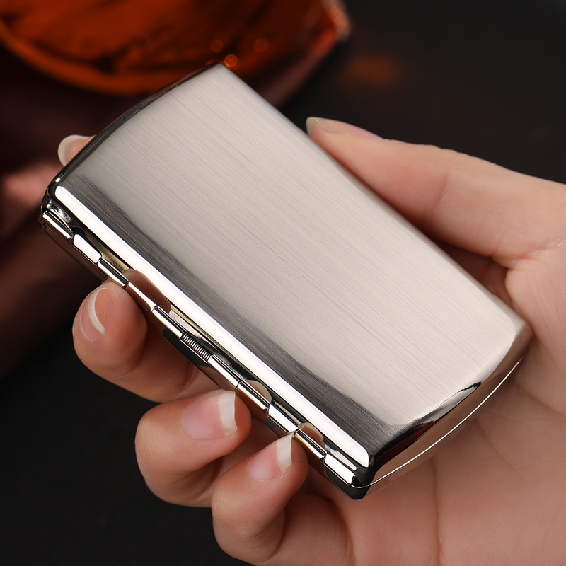 High-grade 12-pack cigarette case ultra-thin pure copper wire drawing personalized metal cigarette clip flip-top anti-pressure small cigarette case