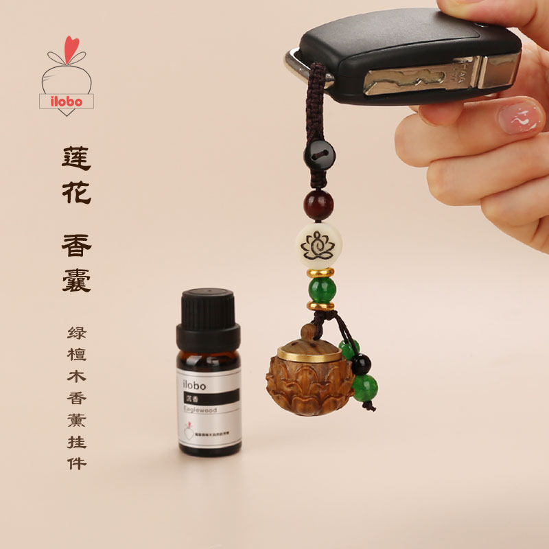 ilobo绿檀木莲花扩香木钥匙扣：火山石随身香薰精油，解锁清新日常！-香薰卡片-淘宝好物网