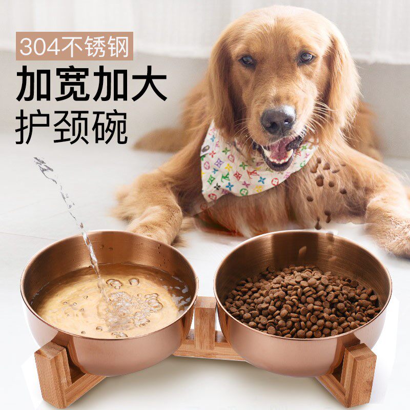 Stainless Steel Dog Bowl Cat Bowl double bowl Anti-roll dog Bowl Pet Cat Food Bowl Big large dog rice bowl Pooch Pooch