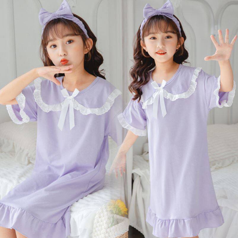 Child Sleepwear Summer Thin Girl Cotton Silk Pure Color CUHK Boy Princess Wind Air Conditioning Suit Summer Parenting Style Sleeping Dress