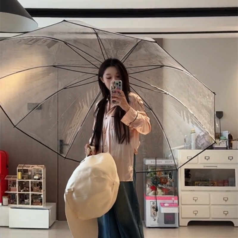 Extra-Large Transparent Umbrella 180cm Long Handle for Three to Five People, Wind-Resistant, Reinforced, Extra Thick, Special Umbrella for Heavy Rain