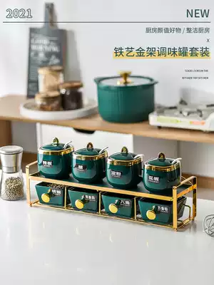 High-value light luxury ceramic seasoning box combination set Kitchen supplies double-layer seasoning jar Salt monosodium glutamate seasoning bottle