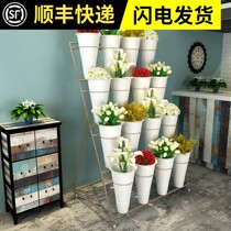 Flower shop special flower stand display stand large floor large aluminum alloy outdoor Nordic golden plastic flower bucket shelf