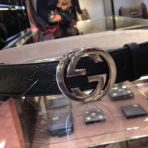 正品代购Gucci/古驰皮带男酷奇经典双G压花真皮商务休闲古奇腰带