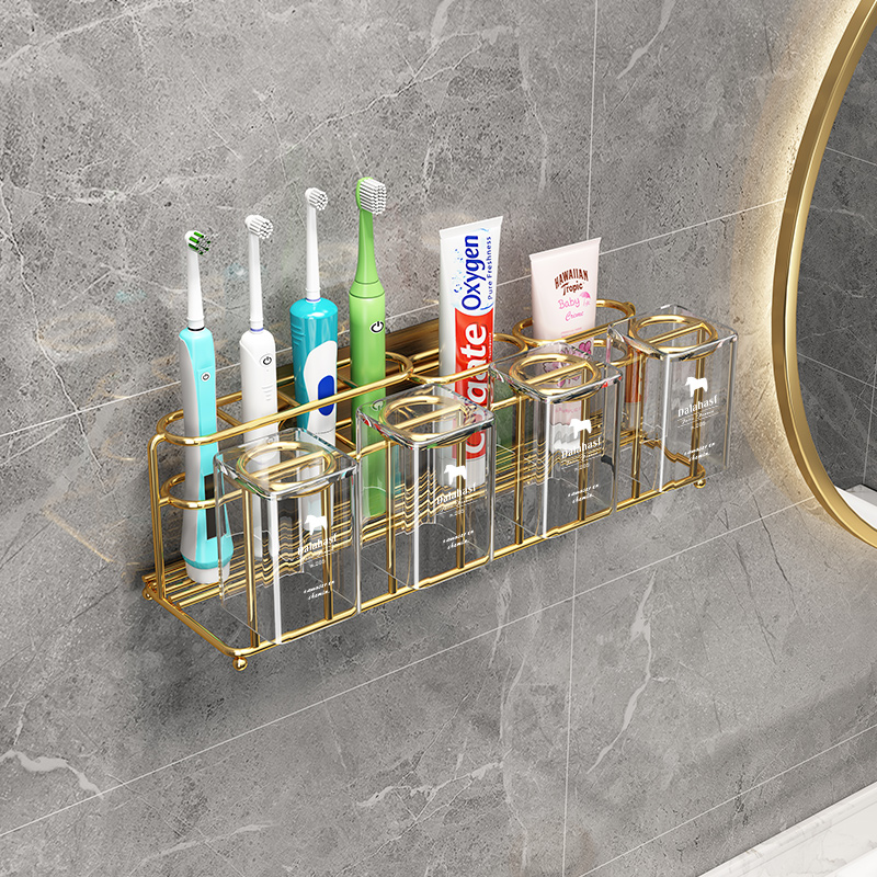 Light and luxurious electric toothbrush shelving with perforated wall-mounted gargling cup toothbrushing cylinder Bathroom Makeup room containing layer shelf