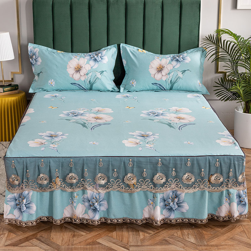 Thickened brushed cotton skirt single piece cotton double mould cover 1 8x2 2m Simmons non-slip lace set