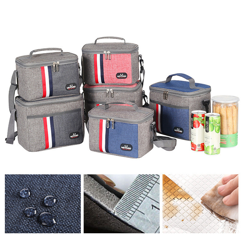 Spot Aluminum Foil Afternoon Meal Package Waterproof Ice Pack Hand Lunchbox With Thickened Striped Lunch Bag Insulation Bag Cross Border