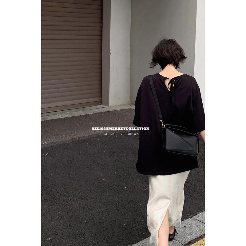 Aze Postlude 2026 Summer New Style 100% Cotton Lace-Up Loose Fit Casual Versatile Three-Color Thin Short Sleeve