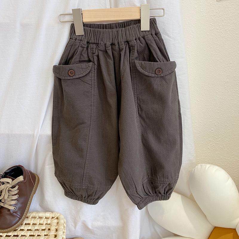 Boys' casual pants 2021 autumn new boys' solid color cotton trendy Van Haren pants small and medium children's loose all-match trousers