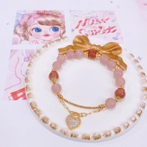 Sweetheart Peach Original Design Handmade Natural Strawberry Crystal Powder Crystal Bracelet Good Luck Girls Gift Cute