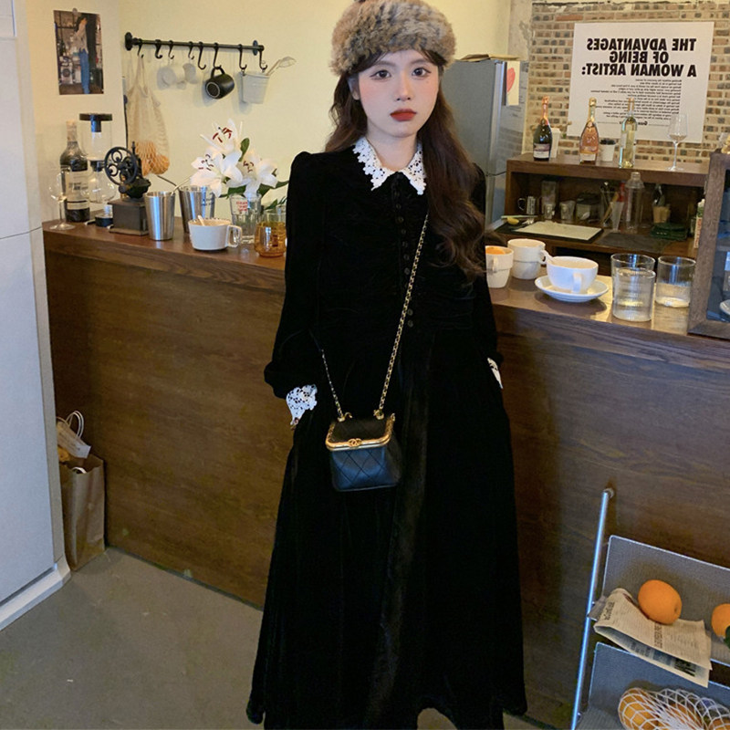 2021 spring new annual meeting Hepburn style velvet dress plus size fat mm inner layer temperament little black dress