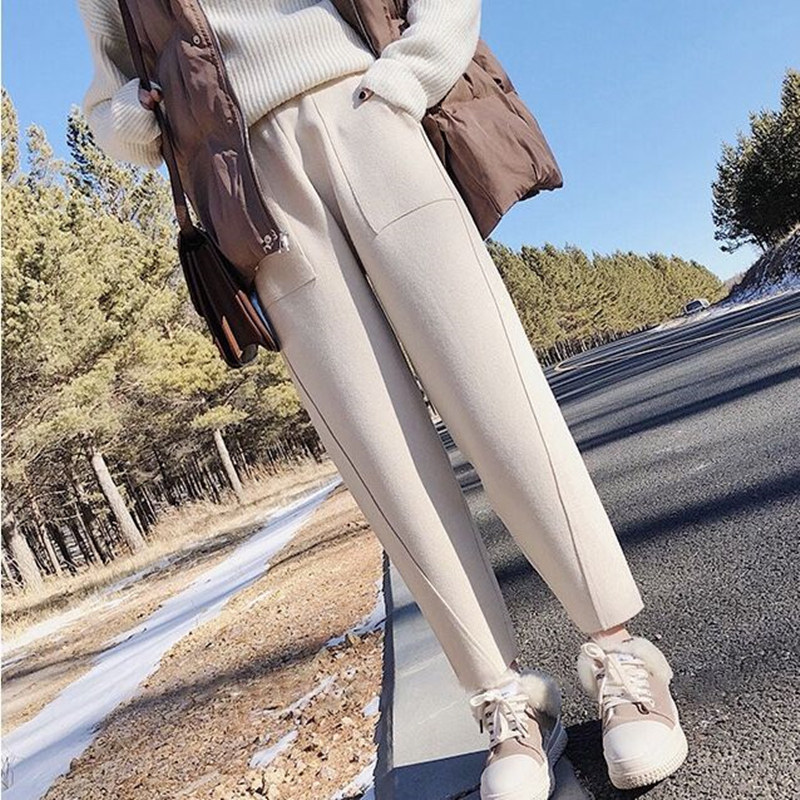 Woolen pants, harem pants, lob pants, large size, fat mm, thin, all-match, loose, straight tube, high waist, wide pants, women's autumn and winter