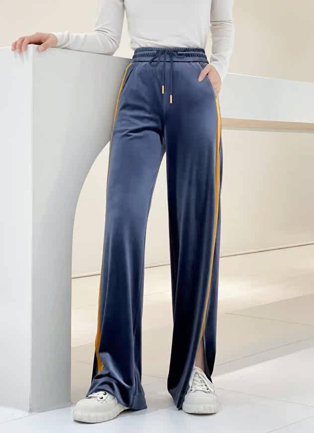 Autumn and winter new women's high-end casual loose-fitting velvet side slit wide-leg straight-leg pants