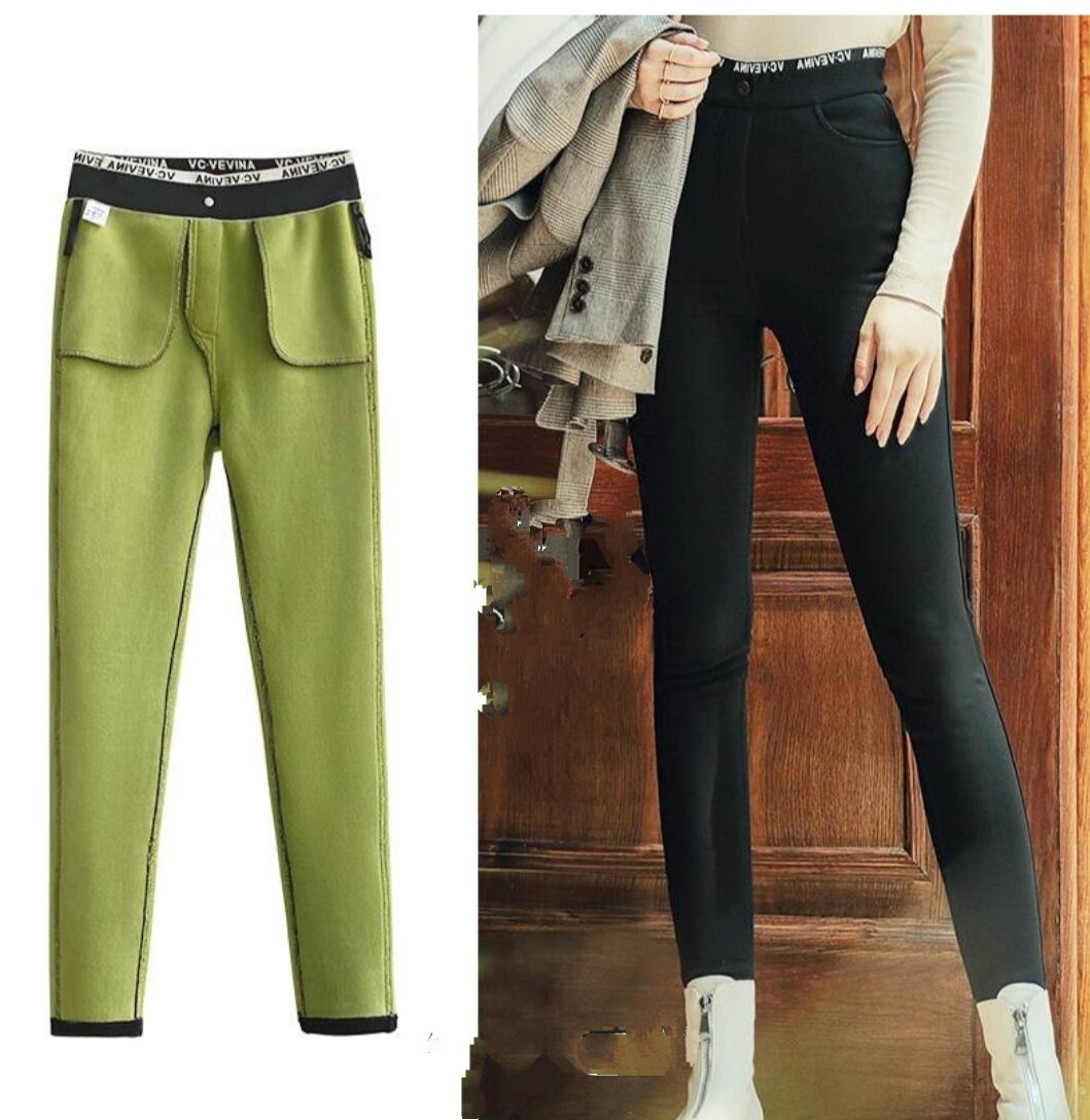 Korean Shea Butter Plus Velvet Moisturizing Warm Elastic Stomach Lifting Butt Lifting Women's Little Black Pants Magic Pants Leggings