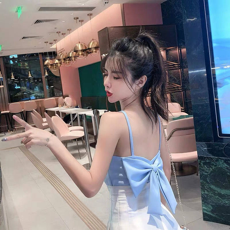 Summer 2021 new Korean chic sweet cute bow net red condole belt Joker vest short coat women