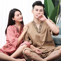 Sweat womens cotton Korean sauna clothing large size couples pure bath clothing men and womens high-end home bathrobe two pieces
