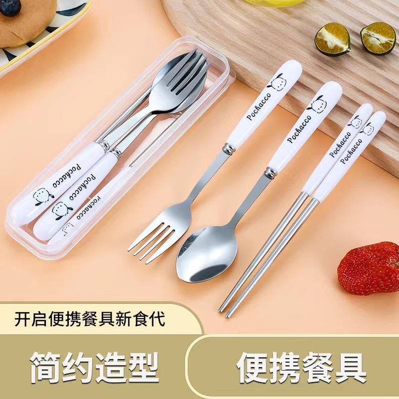 Stainless Steel Tableware Set for Elementary School Students, Pacha Dog Chopsticks, Spoon, and Fork Three-Piece Set with Portable Storage Box Stainless Steel Tableware Set for Elementary School Students, Pacha Dog Chopsticks, Spoon, and Fork Three-Piece Set with Portable Storage Box