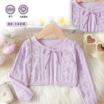 Girls cardigan pure cotton spring and summer childrens thin hollow shawl fashionable baby short coat knitted air-conditioning shirt