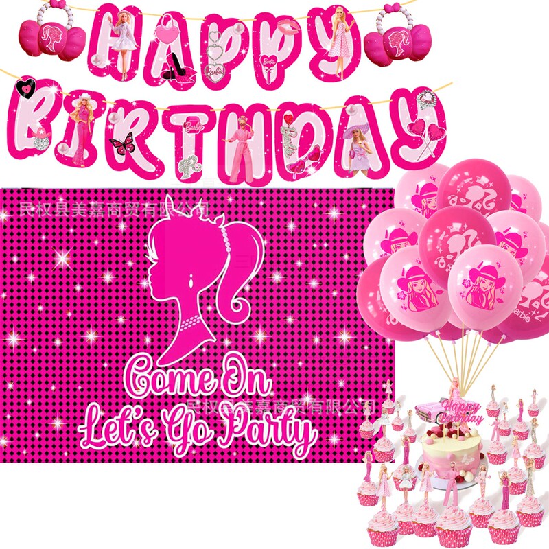Barbie-Themed Birthday Decoration Let's Go Party Rose Red Barbie Balloon Background Decoration Toppers Barbie-Themed Birthday Decoration Let's Go Party Rose Red Barbie Balloon Background Decoration Toppers