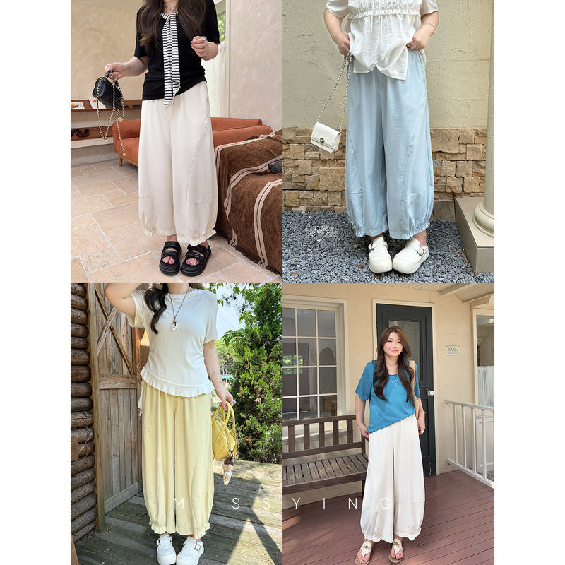 Miss Ying's Plus-Size Women's Clothing [Cone Pants] Old Money Style Ruffled Casual Pants Summer New Drapey Lantern Pants