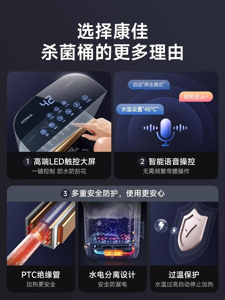 Konka Foot Bath Bucket for All Seasons, Deep Household Foot Soaking Basin with Sterilization, Electric Massage, Heating, Constant Temperature, Fully Automatic Foot Spa