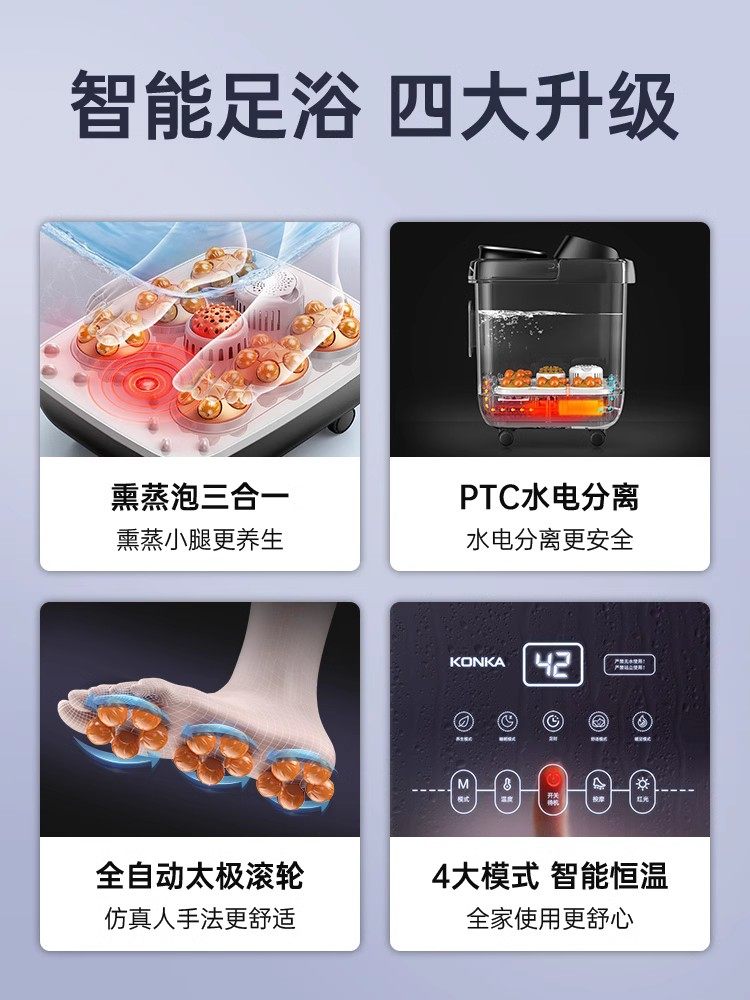 Konka Foot Bath Bucket with Heating, Constant Temperature, Health-Preserving Foot Bath Basin, Fully Automatic Massage, Deep Knee-High Electric Foot Washing Basin for Home Use