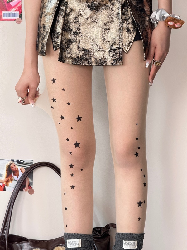 Bon Starry Print Stockings Sweet Cool Girl Cute Lolita Versatile Skin Tone Sheer Hot Girl Tattoo Pantyhose