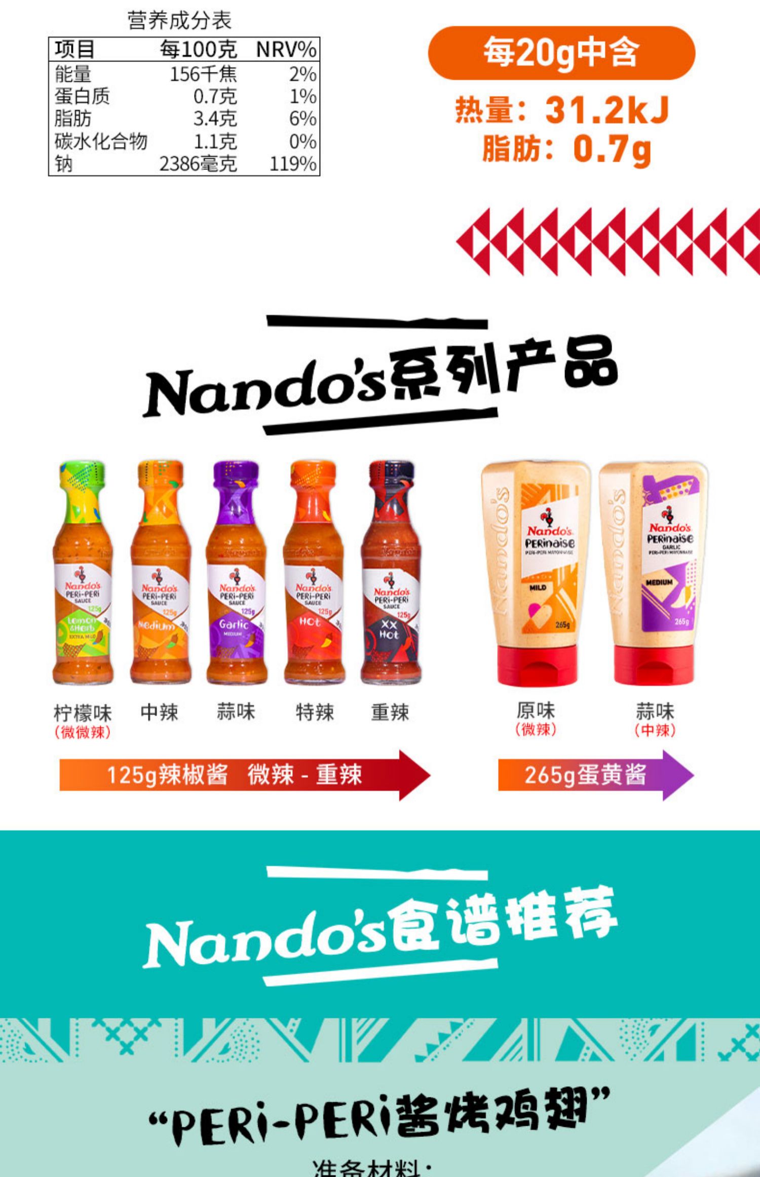 Nandos南逗中辣辣椒酱125g