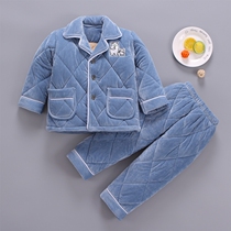 Childrens pajamas winter thickened models can be worn outside Boys plus velvet padded flannel foreign boy net home clothes