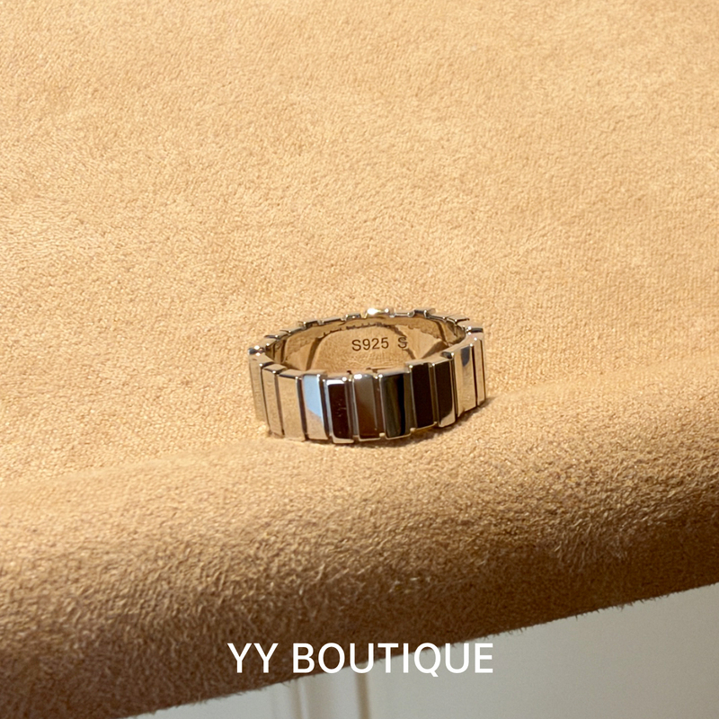 Yyboutique Sterling Silver Satin Ribbon Ring Gear Smooth Line Stripe Small Ice Cube Minimalist 925