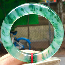 Jadeite ice bracelet floating green flower semi-clear material Yang green Myanmar natural raw stone jade wool color material A goods
