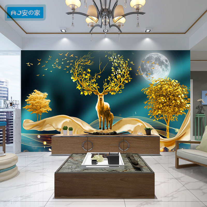 Hair Treasure Elk Deer TV Background Wall Bamboo Wood Fiber Integrated Wall Panel Chinese Landscape Painting wall panel Living room Dining Room