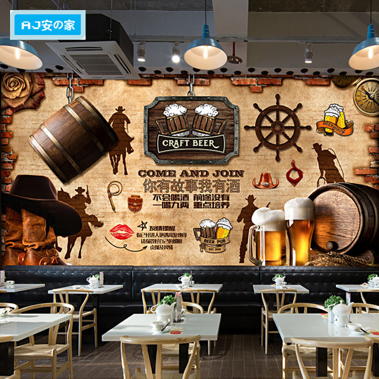 8D personalized bar clear bar wallpaper creative retro nostalgic music dining room mural beer house wine winery wall covering