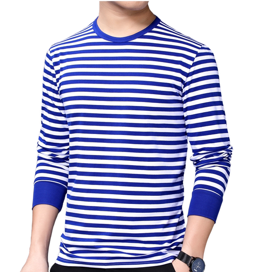 
Classic domestic sea soul shirt long-sleeved T-shirt for men with fat plus size Daddy's cotton blue striped base shirt