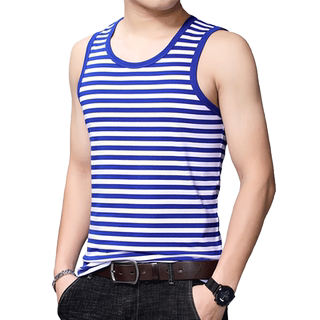 Summer middle-aged and elderly pure cotton vest blue and white stripes