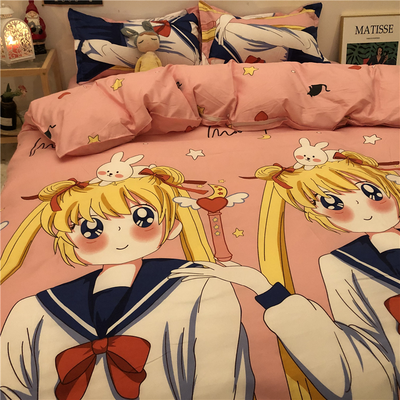 Sailor Moon Japanese-style cartoon cute bed sheet 1 5m three-piece set anime water ice moon quilt cover student four-piece set