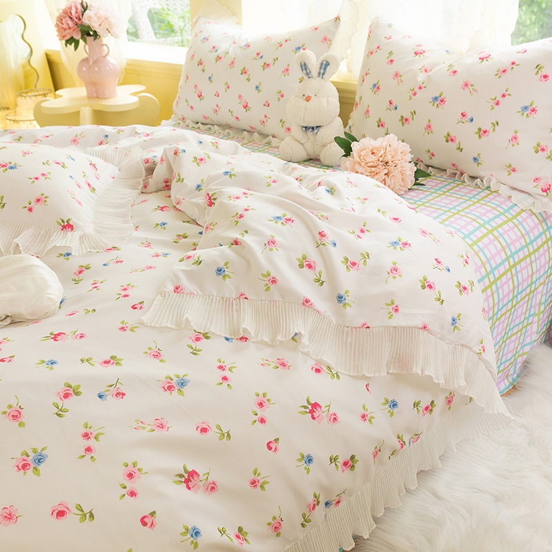 ins Korean floral princess style four-piece girl heart lace quilt cover sheet dormitory three-piece bedding 4