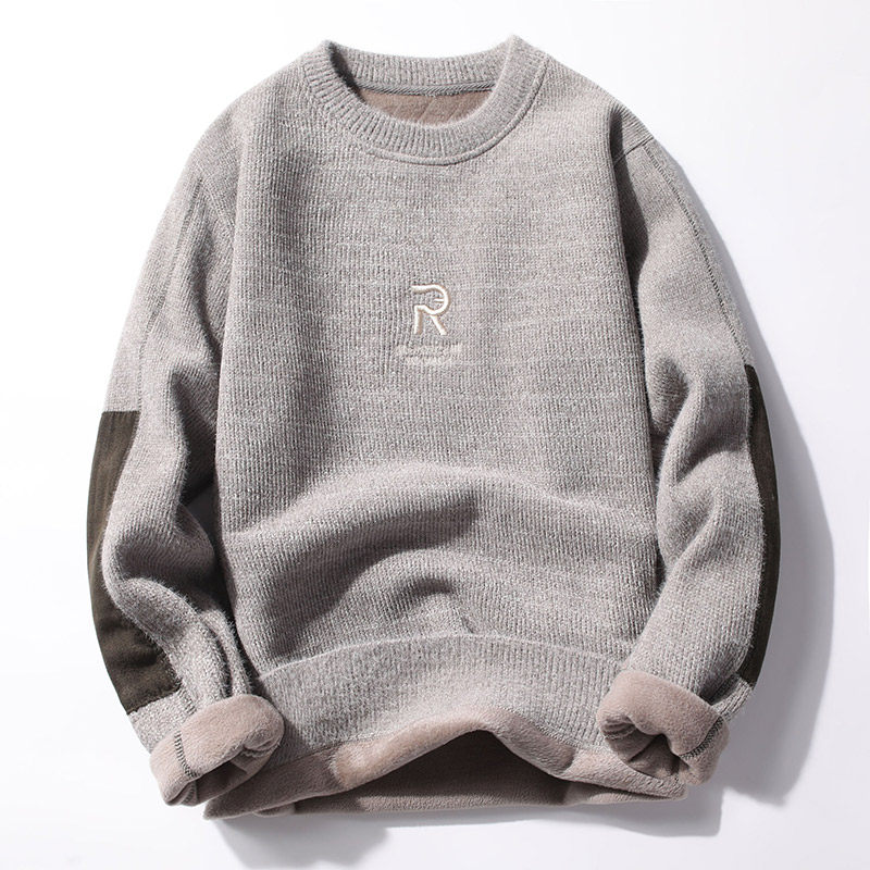 Tide Cards Winter New Plus Suede Thickened Round Collar Loose Sweater Male Korean Version Trend Warm Inner Hitch Knit Undershirt