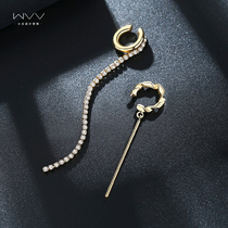 wvv French ear clip without ear hole metal cold wind hanging earrings temperament advanced feeling wearing ear hanging