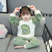 Childrens pajamas girl Net red winter coral velvet flannel cute super cute winter children thickened cartoon