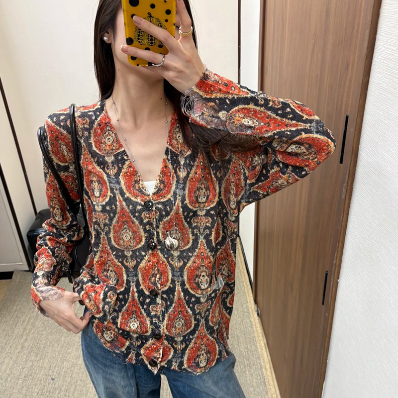 You Can'T Be Too Fast! R13 Summer Limited Edition Paisley Totem Cashew Flower Linen Knit Anti-Wrinkle Sun Protection Cardigan
