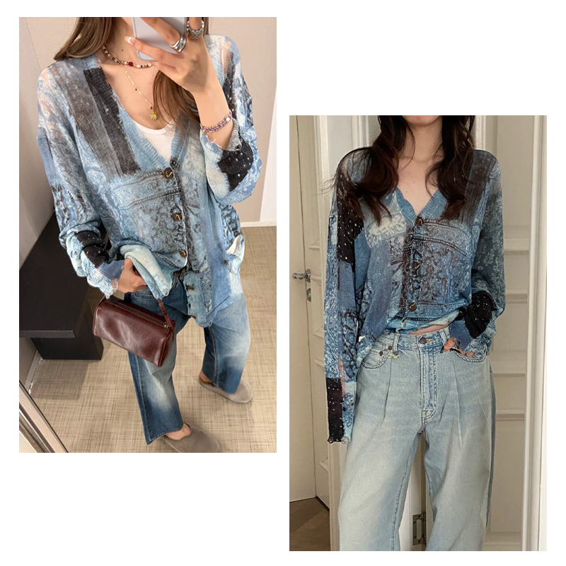 Directly from the Manufacturer: R13 Paisley Pattern Polka Dot Patchwork Linen Loose Drape Lightweight Brushed Cardigan Jacket