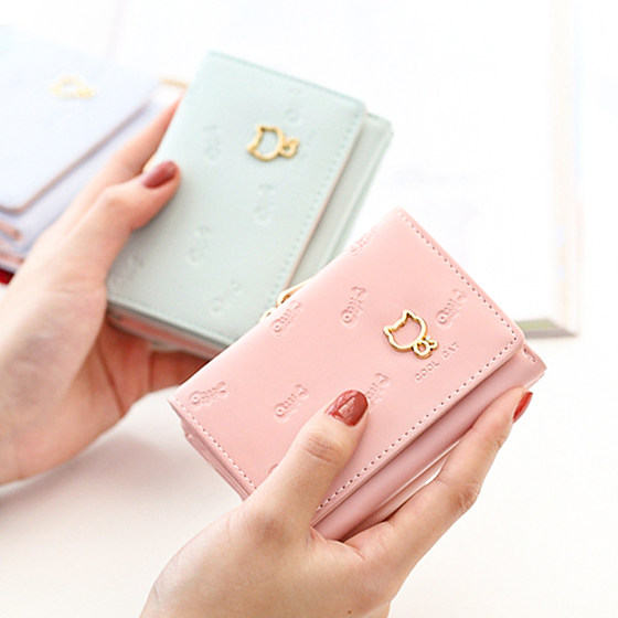 零钱包女新款2025爆款钱包女大学生卡包女式卡通猫咪折叠短款钱包
