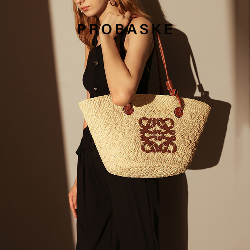 Probaske Light Luxury Niche French Raffia Woven Bag for Women, New Hand-Held Shoulder Woven Basket Tote Bag