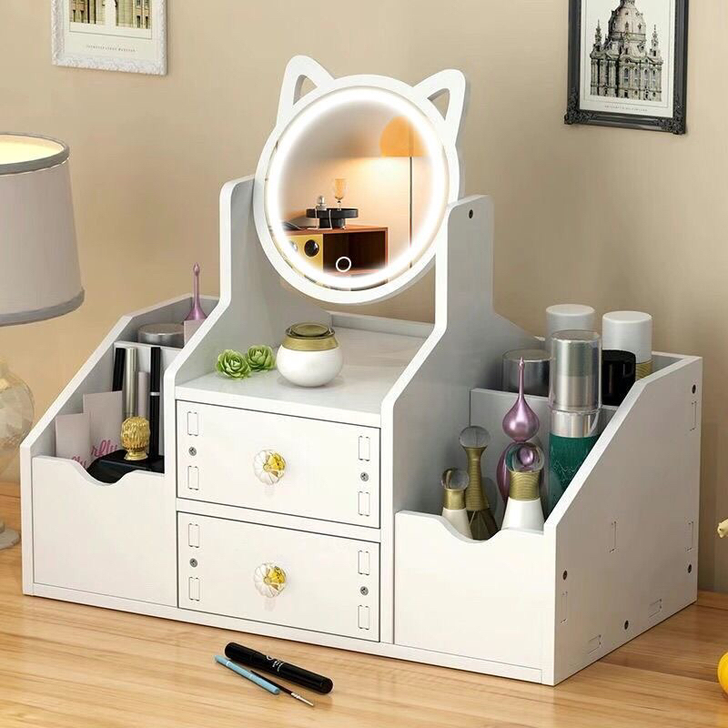Smart Mirror Led Light Makeup Mirror Three-Color Dimming Rechargeable Desktop Cosmetics Storage Box Dressing Table Storage Rack Smart Mirror Led Light Makeup Mirror Three-Color Dimming Rechargeable Desktop Cosmetics Storage Box Dressing Table Storage Rack