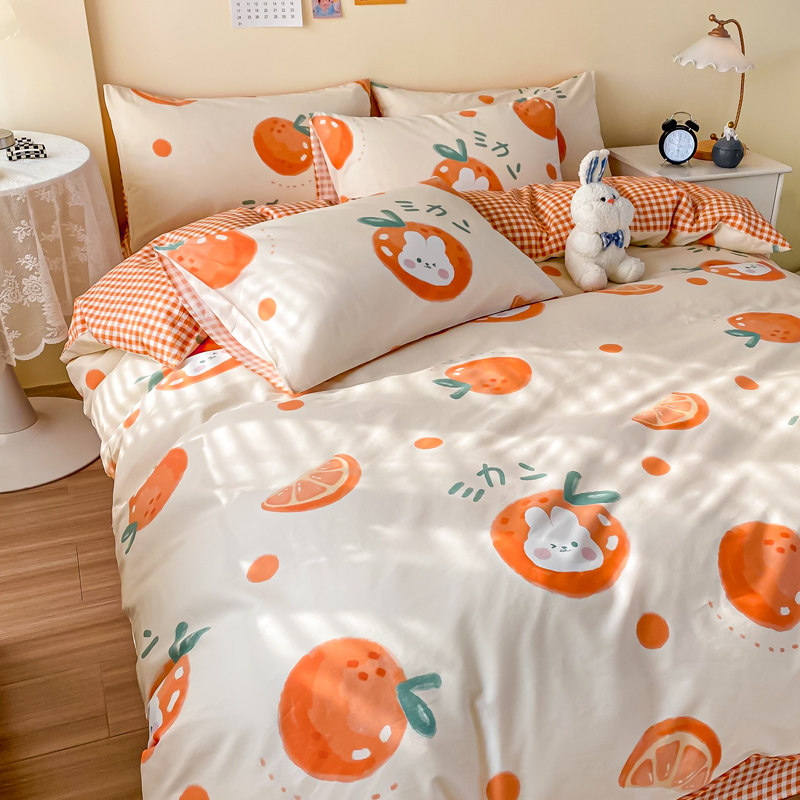 ins girl bed four-piece set pure cotton cotton bed sheet quilt cover one-piece quilt cover student dormitory pillowcase two-piece