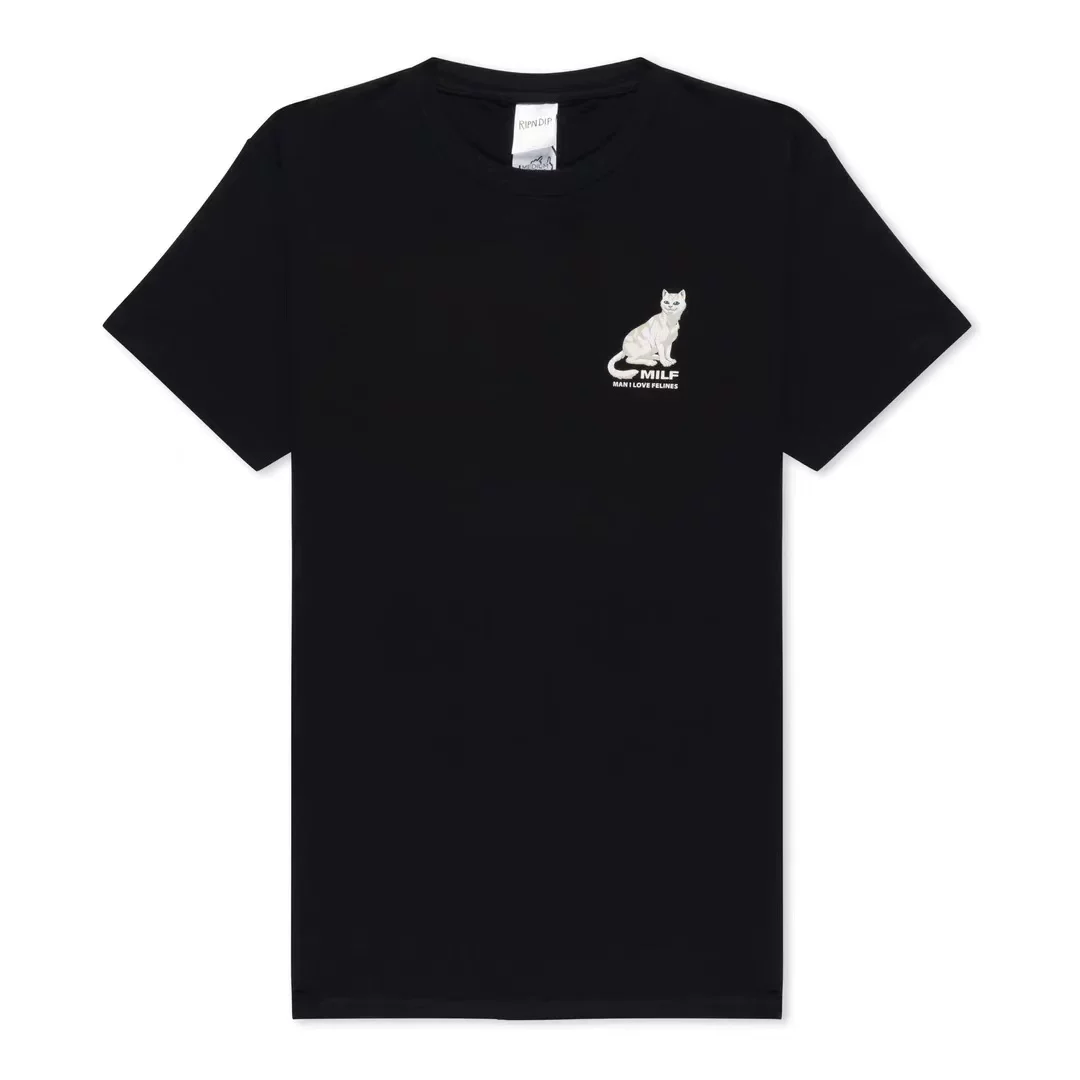 Американский бренд RIPNDIP с низким котом и средним пальцем, мужчина любит кошек, мужчина любит также кошек, футболка с короткими рукавами