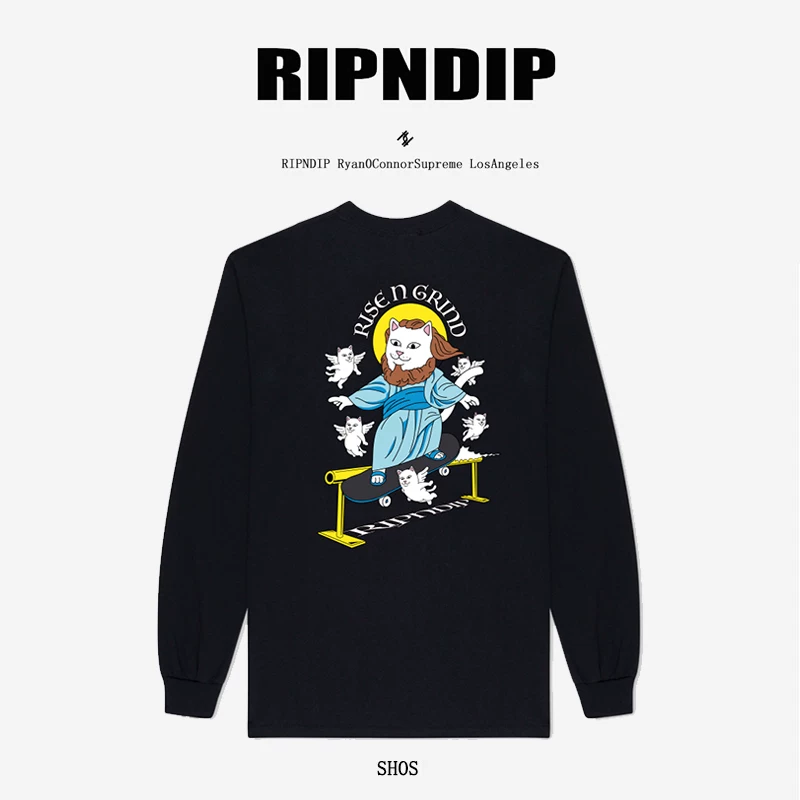 Cartoon skateboard, long-sleeve, black couple clothing, for beloved, American style